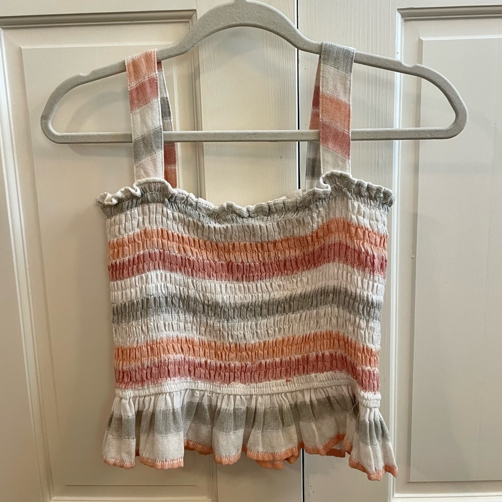Super cute striped button up top! Originally size large altered to size small! - Picture 2 of 2